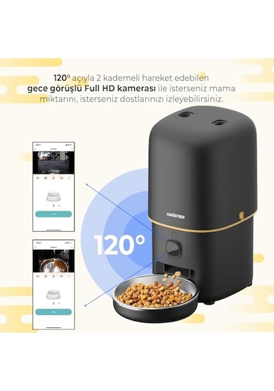 Haustier Pf05 Siyah Kameralı 1080p Fhd Gece Görüş Akıllı Otomatik Kedi Mama Kabı, Tuya App-wifi Uzaktan Kontrol,