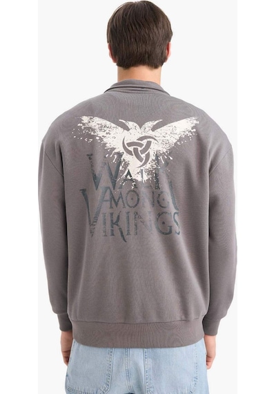 Defacto Vikings Valhalla Boxy Fit Bisiklet Yaka Baskılı Sweatshirt E9324ax25augr206 Gri-gr206