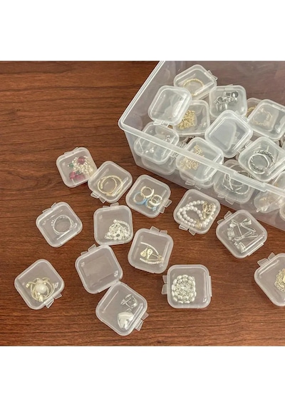 10 Adet Mini Şeffaf Plastik Altın Takı Mücevher Kolye Yüzük Küpe Saklama Kutusu Plastik 35 X 35 Çok Diğer