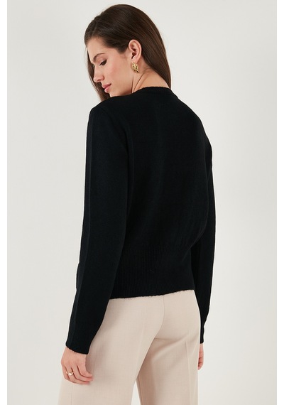Lela Premium Comfort Fit Yuvarlak Yaka Crop Triko Bayan Hırka 680Hi00164 Siyah