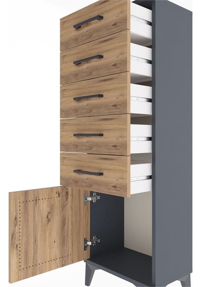 Arges Dolap 5 Çekmeceli Tek Kapaklı 44x30x134 Antrasit-çam Antrasit