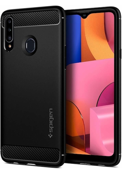 Spigen Galaxy A20s İle Uyumlu Kılıf Rugged Armor Matte Black Siyah
