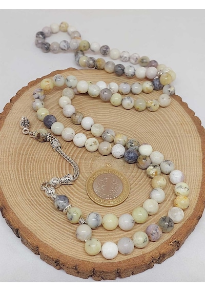 Beyaz Alacalı Opal Taşı 99luk Tesbih 8mm 36140 Çok Renkli