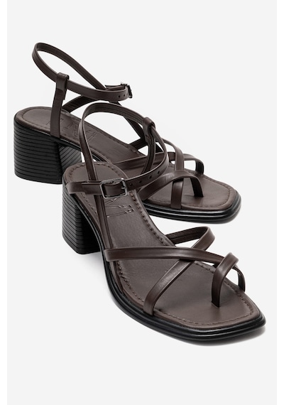Luvishoes Lavısh Kahverengi Hakiki Deri Kadın Kalın Topuklu Sandalet Kahverengi