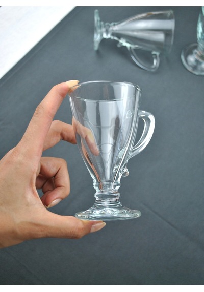 Rich Cam 6'lı Kulplu Çay Bardağı Kupa 130 Ml Ayaklı Kahve Bardağı-kuğu Model Şeffaf