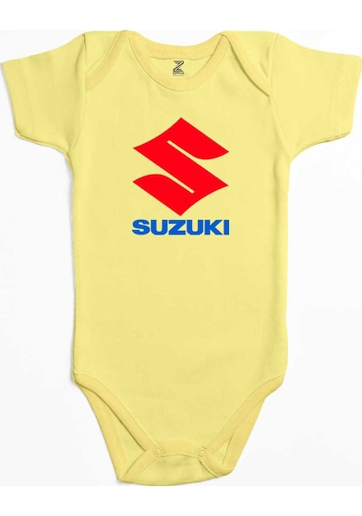 Zepplin Giyim Suzuki Logo Text Ekru Bebek Body Zıbın