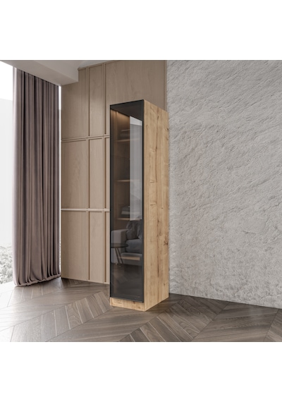 Kayra Füme Camlı Cok Amaclı Dolap Tamamı Mdf Safir Meşe