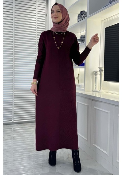 Rabia Şamlı Zebra Desen Triko Elbise Bordo Normal
