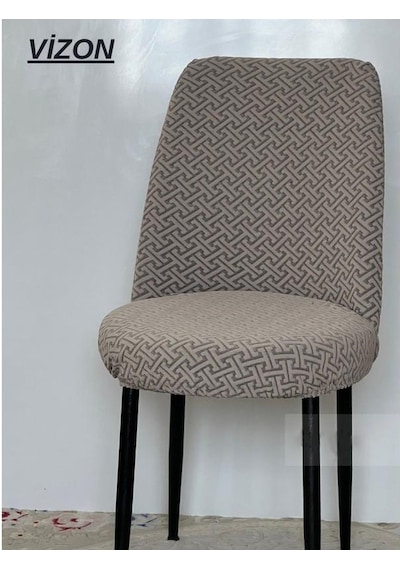 İlmek Desen Oval Sandalye Kılıfı, Sandalye Örtüsü 6 Adet Vizon Vizon