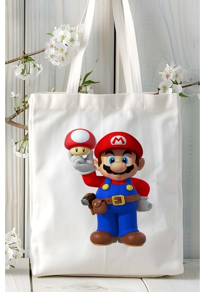 Art Hediye Super Mario Oyun Baskılı Bez Çanta Omuz Çantası Model 3 Çok Renkli