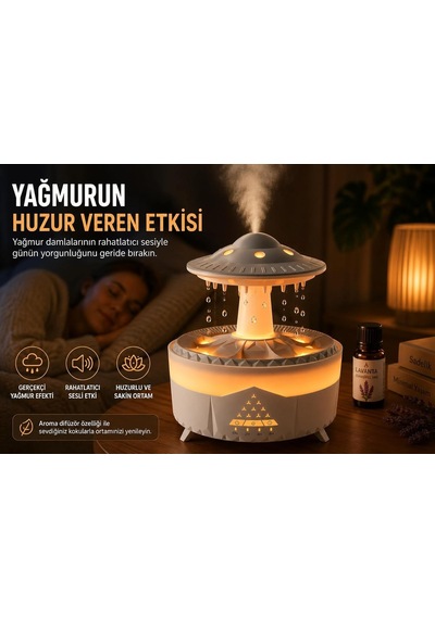 Ufo Yağmur Efektli Hava Nemlendirici Ultrasonik Buhar, Sessiz Çalışma, 7 Renk Led Işık, Zaman Ayarlı 2h/4h/8