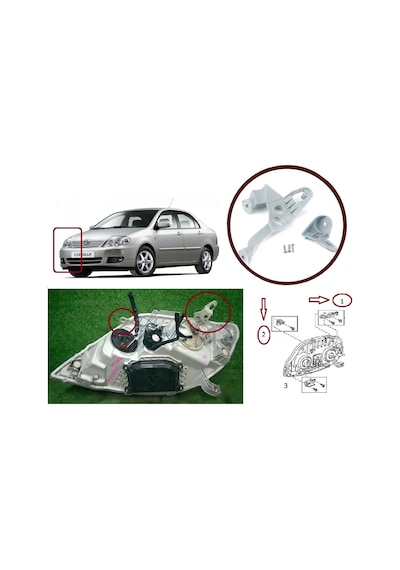 Sağ Ön Far Tamir Takımı Toyota Corolla E120 E130 2002-2007 İçin Standart