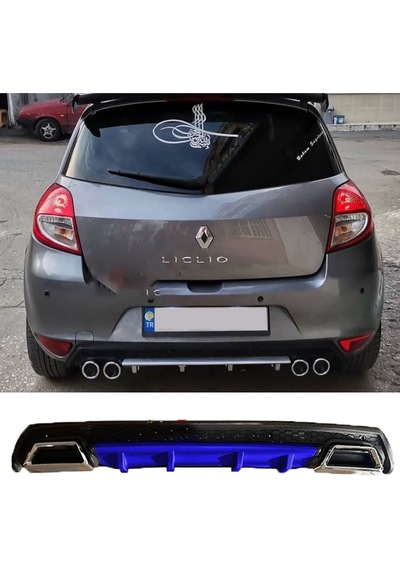 Renault Clio 3 Uyumlu Hb Mavi Difüzör Çiftli Kare Egzoz Görünümlü D Tip Difizör
