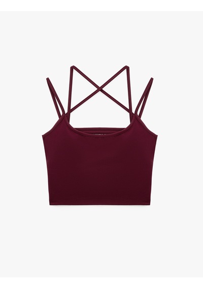Koton Çapraz Askılı Crop Spor Atlet Slim Fit Sırt Detaylı Mürdüm 7wak30112nk 64x
