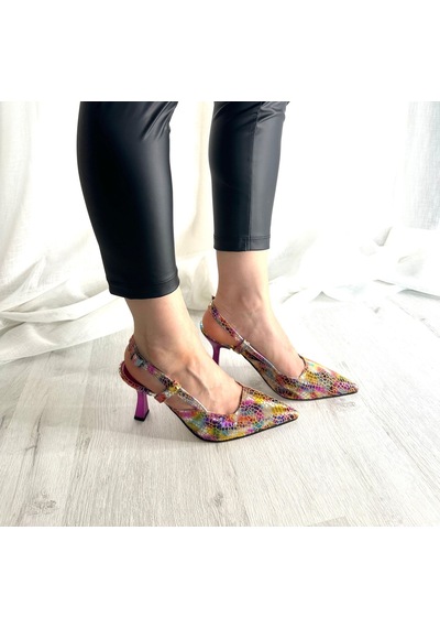 Nostra Shoes Karışık Emily Kadın Topuklu Ayakkabı Fuşya - Çok Renkli