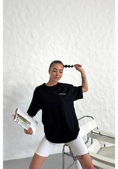 Technomonkey Unisex Siyah Oversize Halı Kilim Travel Desenli Techno Tişört
