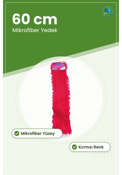Makarna Mop Yedeği 60 Cm Mikrofiber Kırmızı Paspas Başlığı Ev Zem