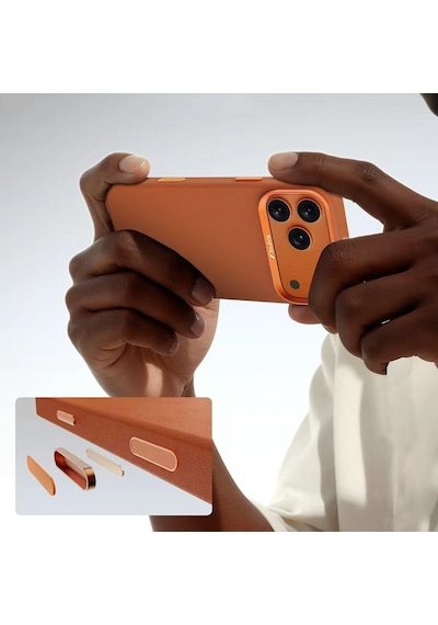 Apple Uyumlu iPhone 17 Pro Max Kılıf M-safe Şarj Özellikli Polimerik Deri Urban Nano Kapak Turuncu Turuncu