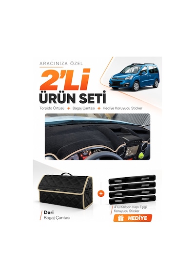 E-biz Citroen Berlingo Üst Çukurlu Kapaksız 2015-2020 Torpido + Deri Çanta - Siyah-bej - Cı016