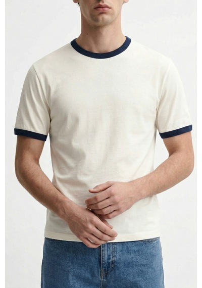 Antioch Kontrast Yaka Erkek T-shirt Beyaz