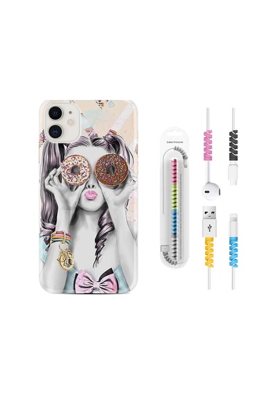 Apple Uyumlu iPhone 13 Mini Kılıf Kablo Koruyuculu Donut Girl 1408