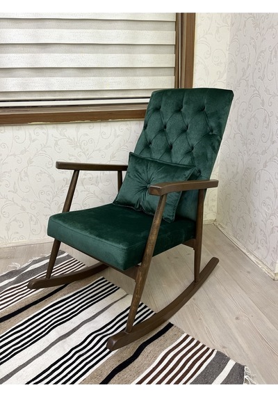Asedia Trend Ceviz Zümrüt Yeşil Kapitoneli Sallanan Sandalye Berjer