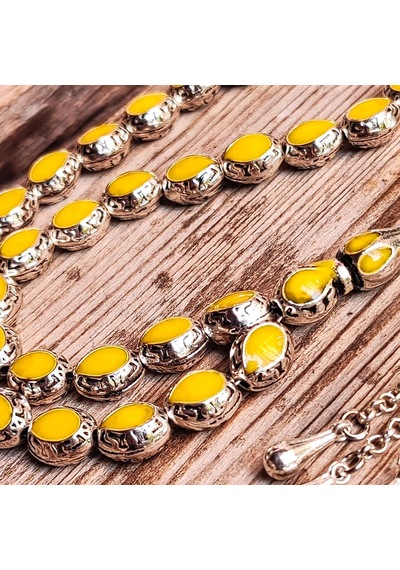 8x10 Mm Sarı Mineli Alpaka Tesbih