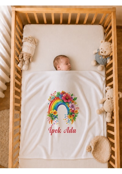 Pia Baby Kız Bebek Hastane Çıkışı Seti 4 Parça %100 Pamuk İsimli Organik Baskılı Battaniyeli Tulum Seti 1005btyx Ekru