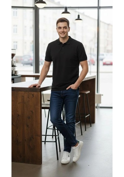 Erkek Polo Yaka Düğmeli Pike Kumaş Tişört Regular Fit Kısa Kol T-shirt - Siyah Erkek Polo Yaka Düğmeli Pike Kumaş Tişört Regular Fit Kısa Kol T-shirt - Siyah