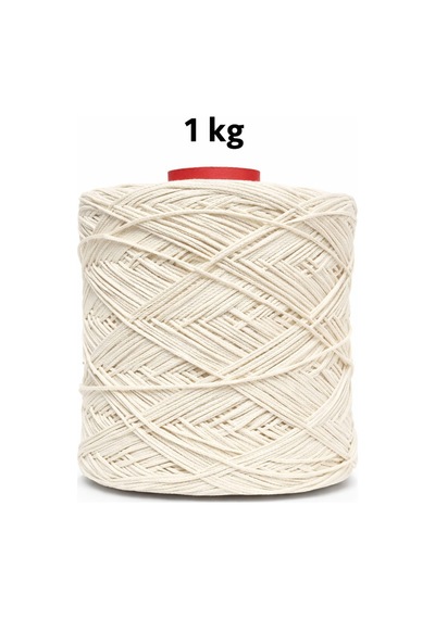 Premium İnce Cotton Makrome İpi - Ekru 1 Kg - 2mm Çanta İpi Runner