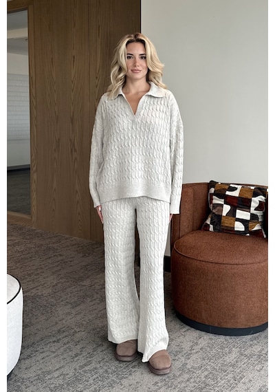 Laluvia Bej Örgü Triko Takım - 98074 Bej