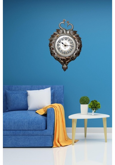 Duvar Saati Tavuskuşu Temalı Büyük Polyester Saat No.1 50 X 70 Cm çok Renkli