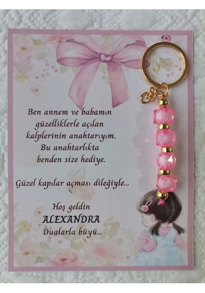 100 Adet Kız Bebek Model Özel Tasarım Pembe Anahtarlık Hastane Yeni Doğan 40 Mevlidi Hediyelik