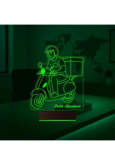 Luvivia Kurye Hediye Paket Servis Motosiklet Moto Kurye Kişiye Özel 3d Lamba - Masa Gece Lambası Şeffaf