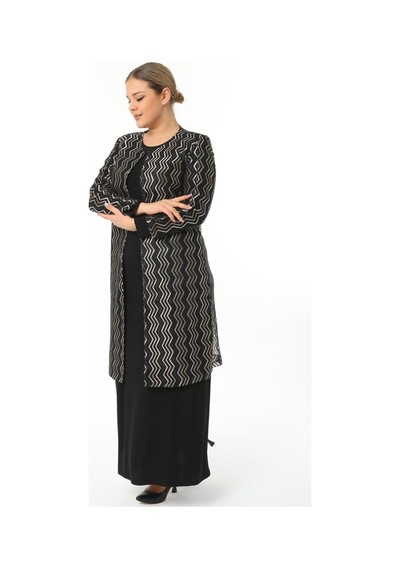 Ladies First Büyük Beden 3149 Siyah Ceket Elbise Takım
