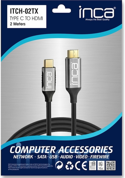 Inca ITCH-02TX Type-C To HDMI 4K Altın Uçlu Kablo 2 M