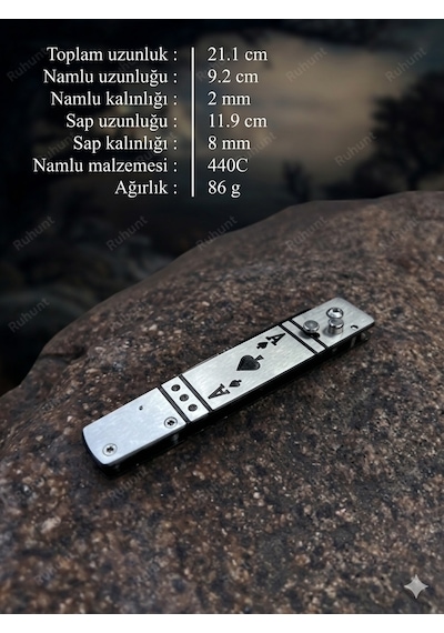 Nokta Outdoor Kamp Poker Maça Ası Çakı Kemer Klipsli Emniyetli Bıçak Siyah