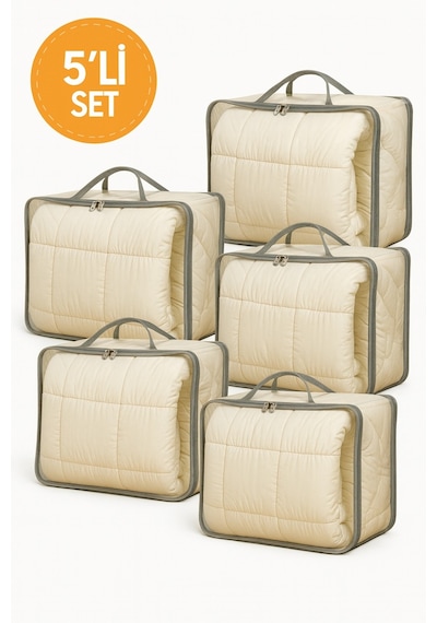 5'li Set Hurç 41x51x16 Cm Yorgan, Battaniye Saklama Ve Düzenleme Çantası - Saplı & Fermuarlı Diğer
