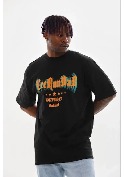 Modi Erkek Baskılı T-shirt Kısa Kol Bisiklet Yaka Regular Fit Rahat Kalıp Günlük Tişört - Siyah - Mymg185498