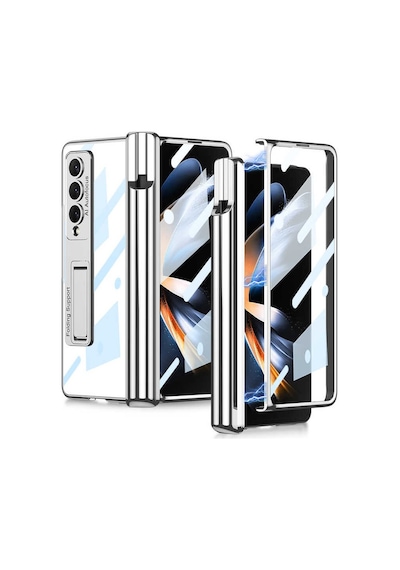 Samsung Galaxy Uyumlu Z Fold 4 Kılıf 360 Koruyuculu Standlı Kalem Bölmeli Kapak
