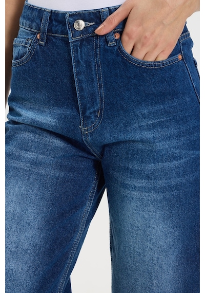 Tudors Kadın Relax Fit Rahat Kesim %100 Pamuk Cepli Geniş Paça Lacivert Jean Kot Pantolon-50734