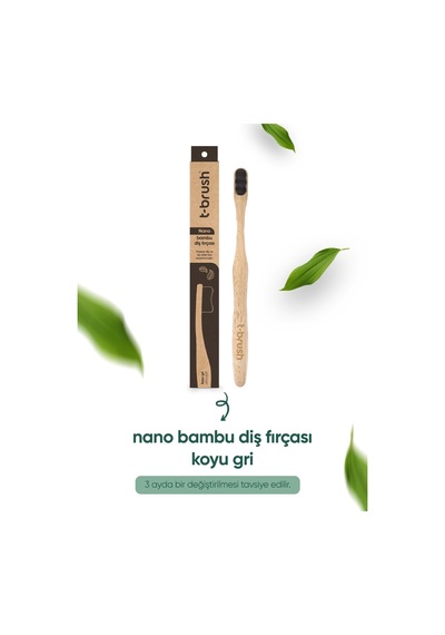 Tbrush Nano Koyugri Bambu Diş Fırçası - Ultra Soft + Paslanmaz Çelik Dil Temizleyici + Diş Fırçası Kabı