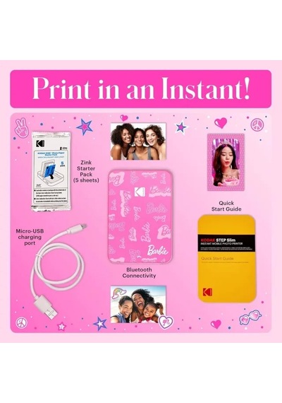 Kodak Step Anında Renkli Fotoğraf Yazıcısı Barbie Signature Printer Siyah