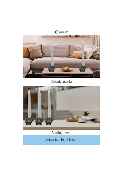 Mumluk Şamdan 3 Adet Tealight Ve İnce Mum Uyumlu Kesik Model - Siyah