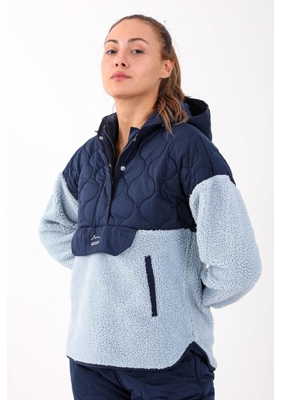 Maraton Sportswear Comfort Kadın Kapşonlu Uzun Kol Outdoor Sisli Mavi Sweatshirt 21441-sisli Mavi