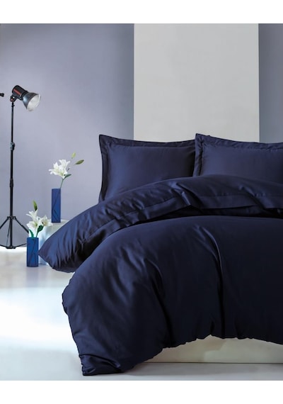 Cotton Box 405636399 Elegant Saten Çift Kişilik Nevresim Takımı Lacivert