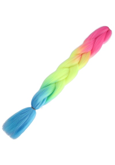 Afrika Örgülük Ombreli Sentetik Saç 100 Gr. - Fuşya / Neon Sarı / Açık Mavi