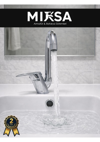 Baston Borulu Banyo Lavabo Bataryası, Musluğu, Çeşmesi Çift Su Girişli Krom