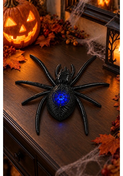 Siyah Led Işıklı Örümcek Dekor Süsü Halloween Cadılar Bayramı Parti Süsleme Aksesuarı 16x15 Cm Diğer