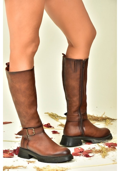 Fox Shoes Taba Alçak Topuklu Günlük Kadın Çizme N674265009 Taba